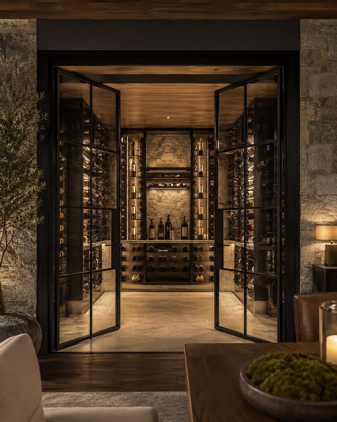 Luxury steel and glass wine room doors